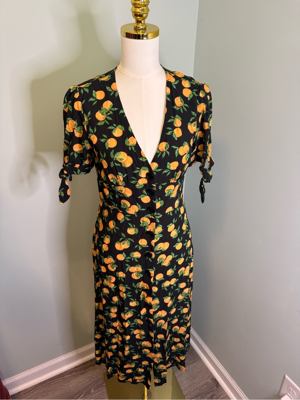 Nobody's Child Alexa Midi Dress - Orange Citrus Print - Size 10‎